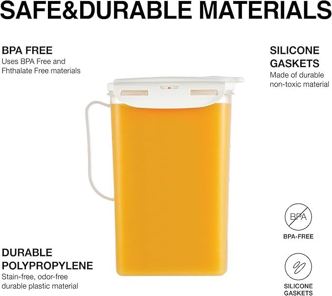 LocknLock Aqua Fridge Door Water Jug | Clear Pitcher | BPA Free Plastic Pitcher with Lid | 2 Quart Pitcher with Lid for Water, Juice, Tea & More Beverages, Ivory