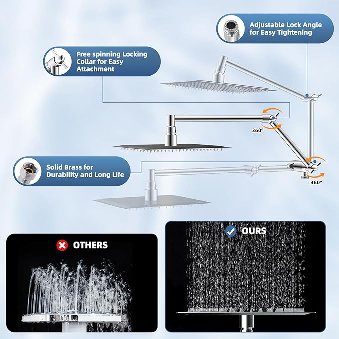 iFealClear Metal Rain Filtered Shower Head, 10” High Pressure Rainfall Shower Head with Handheld Spray, 5“ Handheld Powerful Wash 10-Mode, 16" Adjustable Extension Arm, 20-Stage Shower Filters, Chrome