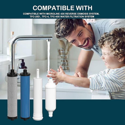 Water Replacement Filter Set with Membrane Compatible with Microline 435 Reverse Osmosis System, Fits TFC-25D, TFC-4, TFC-435 Systems