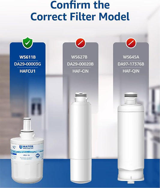 Waterspecialist Water Filter Replacement for Samsung® DA29-00003G, 3 Pack | Replacement for DA29-00003B, Aqua-Pure Plus, RSG257AARS, RFG237AARS, HAFCU1, RS22HDHPNSR, WSS-1, Refrigerator Water Filter