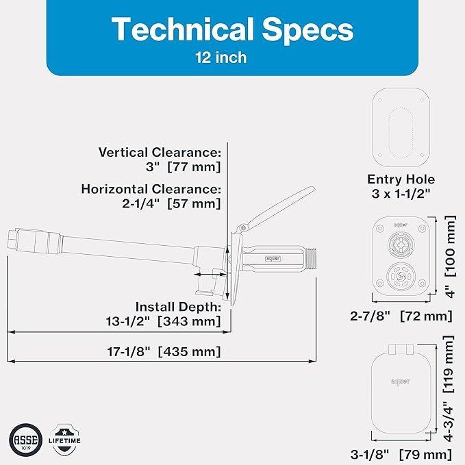 Aquor House Hydrant V2+ Frost Free Outdoor Faucet, Anti Siphon Valve with Quick Connect, Frost Proof Flush Wall Hose Bib, 12 inch Stem, 13-1/2 inch Install Depth, Slate Gray