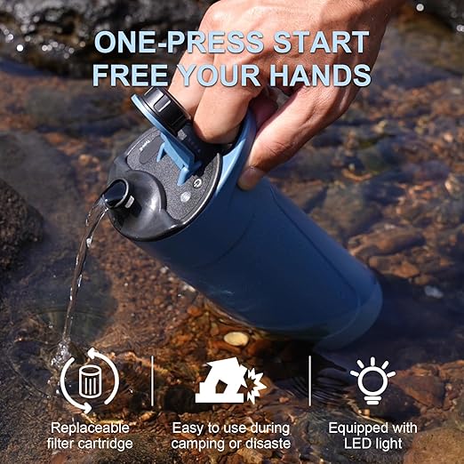 SurviMate Electric Water Purifier Survival,K8901 Replacement Inner Cartridge,Portable Water Filter Bottle for Survival,NSF/ANSI 42&372 Certified,Bottle with Filter for Hiking, Camping, Travel