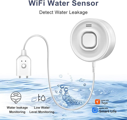 WiFi Water Leak Detector for Home & Basement – 100dB Alarm, Tuya APP Alerts, Compatible with Alexa, 2.4G WiFi (No Hub Required)