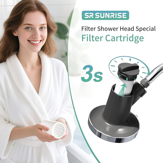 SR SUN RISE Shower Head Filter-Filtered shower head Replacement Cartridges, Reduces Chlorine & Chemicals, pH Balanced Water for Soft Skin & Healthy Hair(2-Pack)