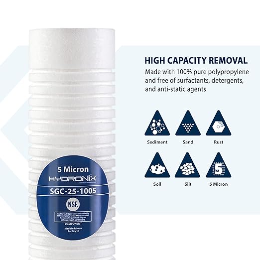 Hydronix SGC-25-1005 Sediment Grooved Water Filter Cartridge 2.5" x 10" 5 Micron - Replaces AP110