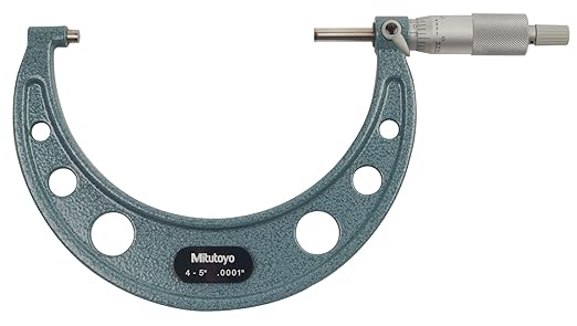 Mitutoyo 103-219 Outside Micrometer, 4-5" Range, 0.0001" Graduation, ±0.00015" Accuracy, Ratchet Stop, Vernier Scale, Satin-Chrome Sleeve, Baked-Enamel Frame, Carbide-Tipped Measuring Faces