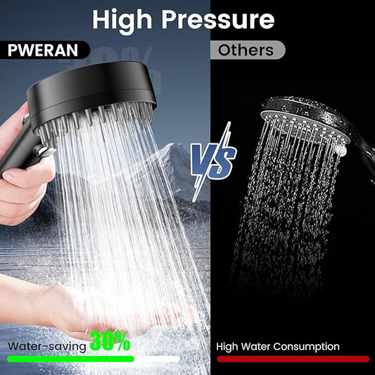 PWERAN Filtered Shower Head with Handheld, High Pressure 4 Spray Mode Showerhead with Filters, Water Softener Beads for Hard Water with ON/OFF Switch for Pets
