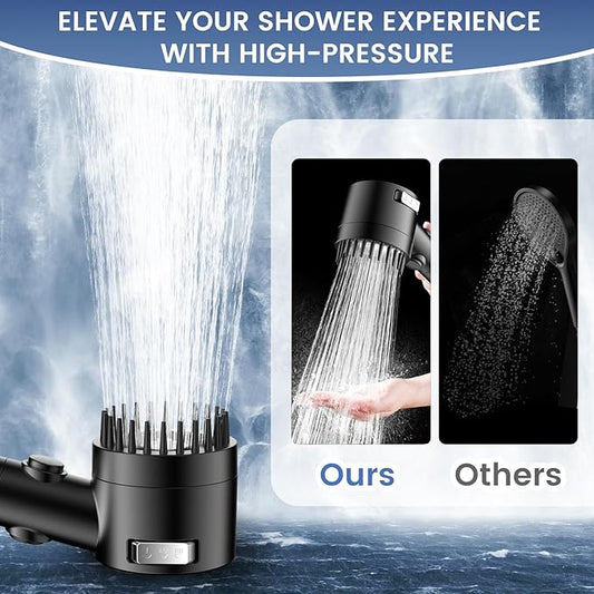 Filtered Shower Head with Handheld, High Pressure 5-Spray Ion Drops Shower Head with Filters for Hard Water, ON/OFF Switch Showerhead for Pets Bath, Shower Heads Filter - Remove Chlorine