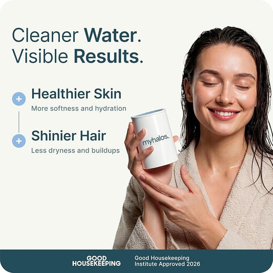 MyHalos Fixed Hard Water Shower Filter Cartridge Replacement - Home, Travel Power Filtered Shower Head Filter, Chlorine & Heavy Metal Removal - Water Softener, High Pressure- 3 Months Worth
