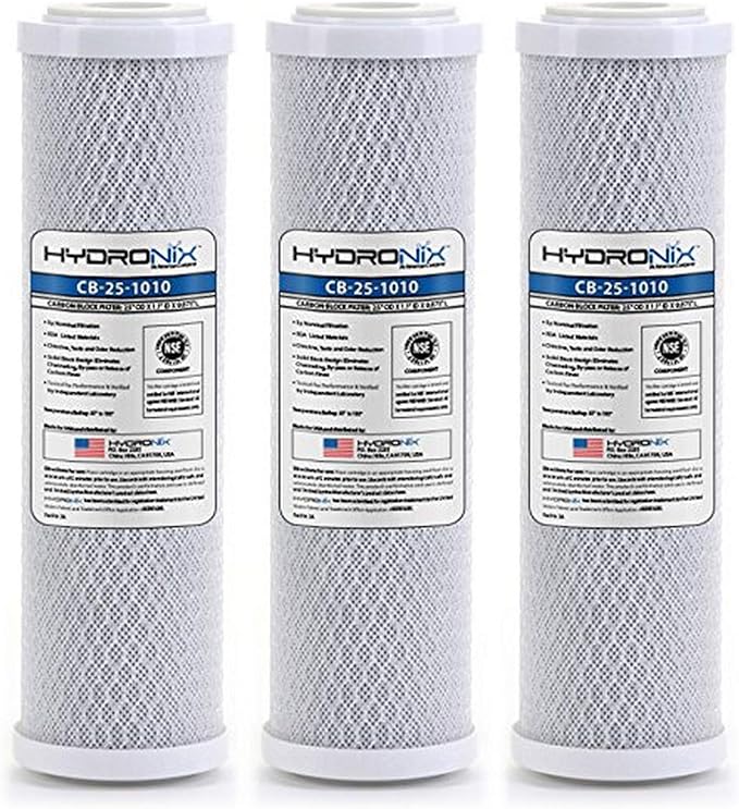 Hydronix HX-CB-25-1010/3 Reverse Osmosis & Drinking Filter Nsf Coconut Carbon Block Water Filter 2.5 x 10, micron - 3 Pack, White