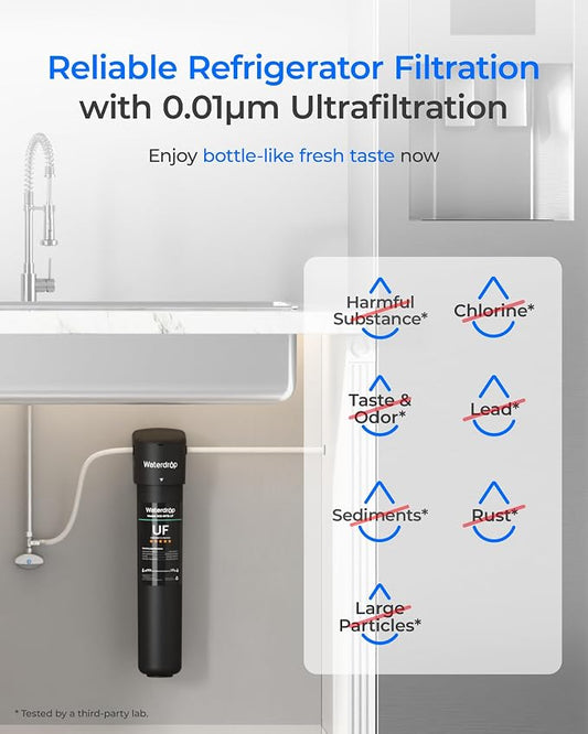 Waterdrop 15UC-UF 0.01 ฮผm Inline Water Filter for Refrigerator, 2 Years | In Line Water Filter for Icemaker, Ideal for Ice Maker, RV, Refrigerator, 1/4 inch Direct Connect, NSF/ANSI 42 Certified
