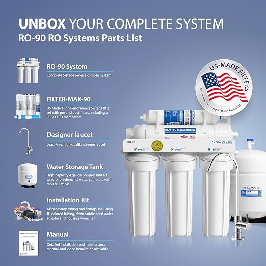 APEC Water Systems Ultimate Series Top Tier Supreme Certified High Output 90 GPD Ultra Safe Reverse Osmosis Drinking Water Filter System, Chrome Faucet