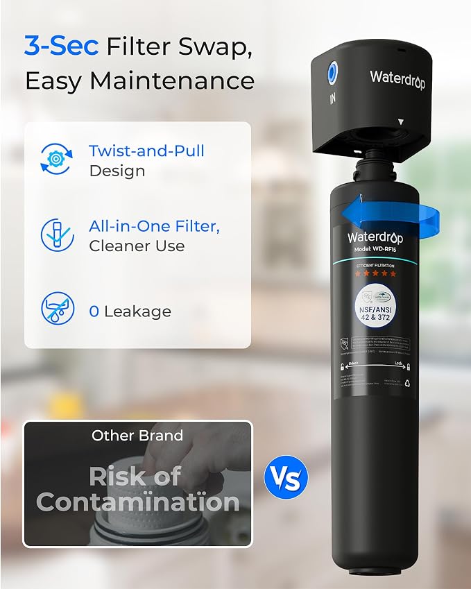 Waterdrop 17UB Under Sink Water Filter System with Dedicated Faucet | Under Sink Water Filtration System, NSF/ANSI 42 Certified, Reduces PFAS, PFOA/PFOS, Lead, Under Sink Water Filter, 3 Years