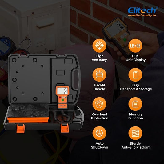 Elitech LMC-100A+ 220Lbs Refrigerant Scale Electronic Freon Charging Recovery Weight Scale for HVAC with Case