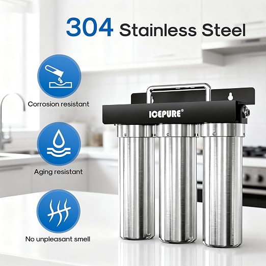 ICEPURE 3-Stage Under Sink Water Filter System, Stainless Steel Ultra Filtration Water Purifier, High Flow Long Lasting Filter, Direct Connect Drinking Water Filtration System for Kitchen