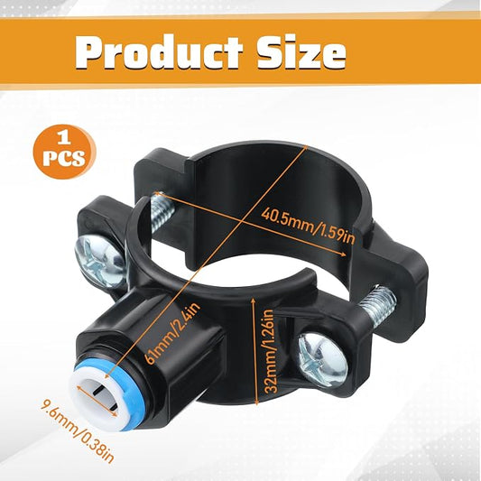 1 Pack 3/8" Drain Saddle Valve, Quick Connect Drain Saddle Clamp Plastic Water Filters Valve Clamp Hose Pipe Adapter for Reverse Osmosis System
