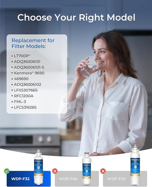 Waterdrop Plus ADQ36006101 Water Filter Replacement for LG® LT700P®, 2 Pack | NSF 53&401 Refrigerator Water Filter, Reduce PFAS, Replacement for Kenmore® 9690, ADQ36006102, WSL-3, FML-3