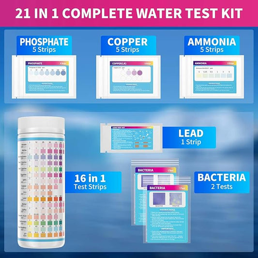 21 in 1 Water Testing Kits for Drinking Water - Accurate Drinking Water Test Kit - Water Test Strips for House Water Well and Tap Water for pH Hardness Chlorine Lead Iron Bacteria & More