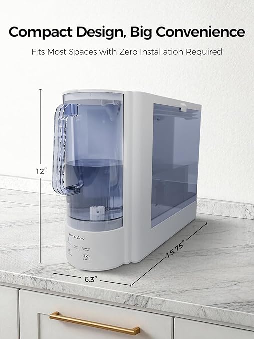 Countertop Reverse Osmosis Water Filtration System, Compact Auto-Fill Dispenser for Home, 4-in-2 RO & Alkaline Water Purifier, 3.5:1 Pure to Drain Ratio, No Plumbing Required,