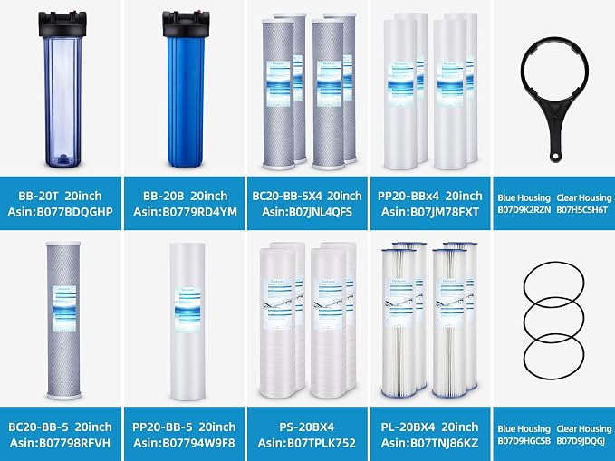 Geekpure Whole House PP Sediment and Carbon Block Replacement Filters -4.5 x 20 Inch -5 Micron-Pack of 4