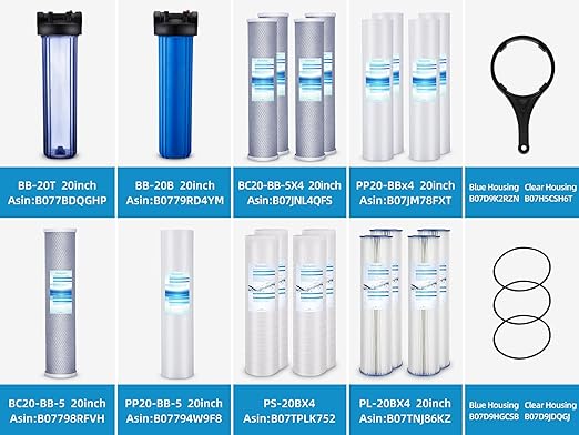 Geekpure 20 Inch Clear Whole House Water Filter Housing - 1" NPT Brass Port (1) | 1" NPT Brass Port-Pressure Relief Button-Clear Color