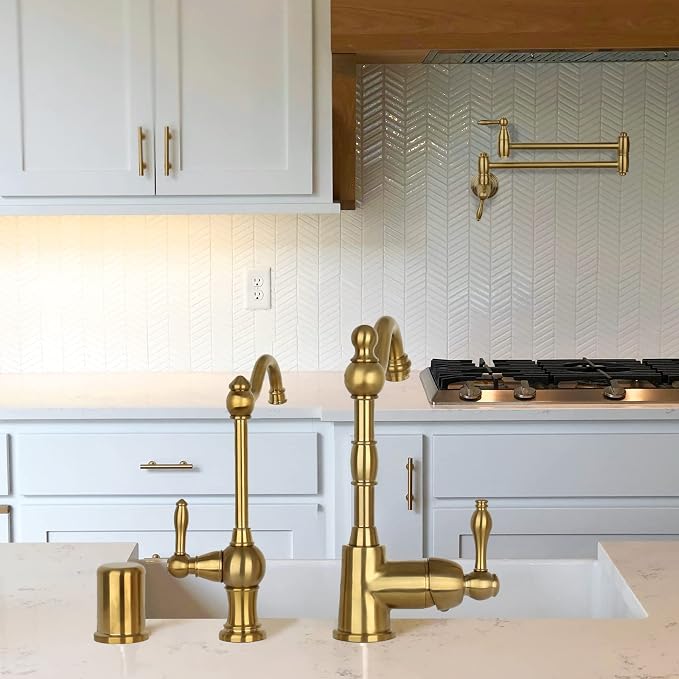 Akicon Brass Body Kitchen Faucet - 100% Drinking Water, Fits Most RO Units or Filtration Systems, Non-Air Gap, Cold Water Only (Brushed Gold)