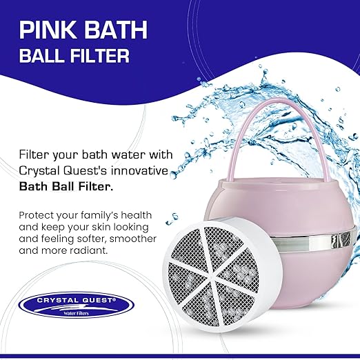 Crystal Quest Bath Ball Filter for Tub Faucet, Bathtub Water Filter, BPA-Free Bathtub Filter, Removes Chlorine, Lead & Impurities, Improves Skin, Hair & Nails, with Extra Cartridge - Pink