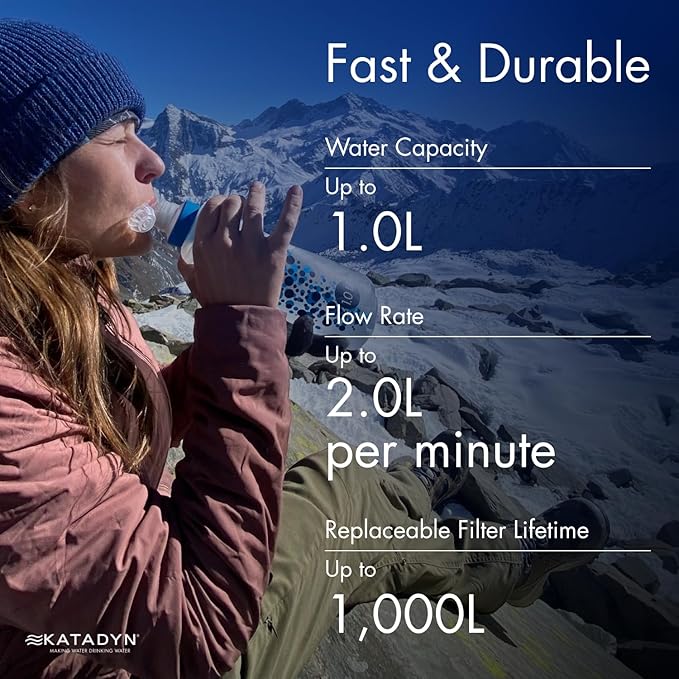 Katadyn BeFree 1.0L Ultralight Collapsible Water Filter Bottle for Hiking, Camping, Backpacking