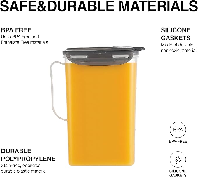 LocknLock Aqua Fridge Door Water Jug | Clear Pitcher | BPA Free Plastic Pitcher with Lid | 2 Quart Pitcher with Lid for Water, Juice, Tea & More Beverages, Gray