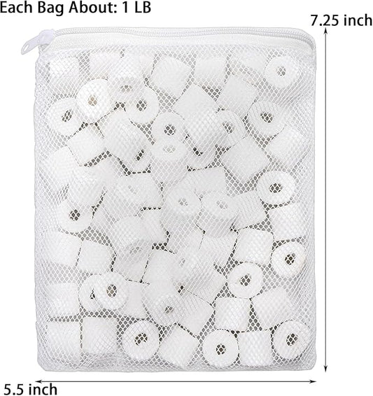 TOPZEA 6 Lb Aquarium Filter Media Ceramic Rings, Premier Bio Filter Medias with Zipper Mesh Bags for Koi Pond, Canister, Fish Tank Filter, Pure White