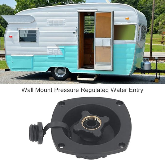 RV City Water Inlet, Wall Mounted RV City Water Inlet Filler Connection Pressure Regulator, City Water Hookup for Marine Motorhome Trailer Boat (Black)