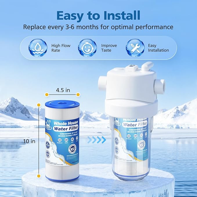 5 Micron 10" x 4.5" Whole House Water Filter Compatible with GE FXHSC, GXWH40L, Plumber W50PEHD, Culligan R50-BBSA, Pentek R50-BB, W10-PR, DuPont WFHDC3001, W50PEHD, High Flow Sediment Filters, 2 Pack