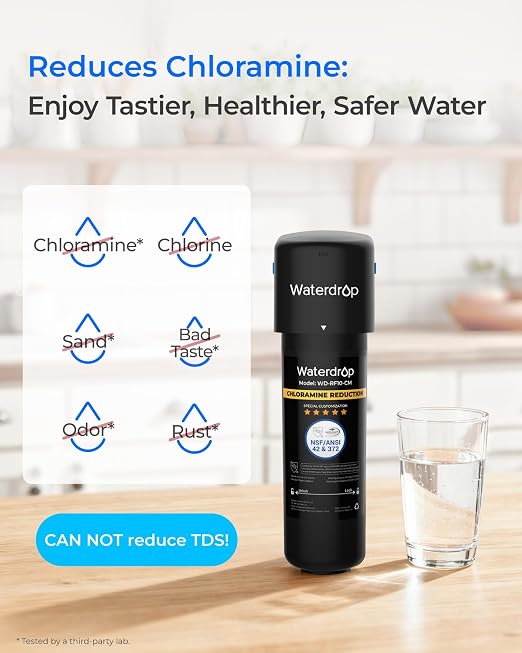 Waterdrop 10UB-CM Under Sink Water Filter System for 99% Chloramine Reduce | Ideal for California, Florida and Washington, NSF/ANSI 42 Certified, 1 Year (Include: System+Faucet)