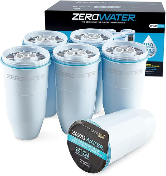 ZeroWater Official Replacement Filter - 5-Stage Water Filter Bundle with 22 Cup Ready-Read 5-Stage Water Filter Dispenser