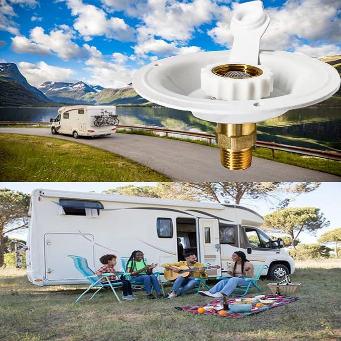 FANOVO RV City Water Inlet with Check Valve,RV Water Inlet Replacement 3/4 NH Female to 1/2 NPT Male RV Water Fill Inlet,City Water Connection for RV Marine Camper Motorhome Trailer