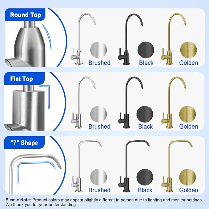 Drinking Water Faucet - Long Thread Stem Filtered Water Tap for Thick Countertop,Lead-Free RO Faucet with Hose and Quick Connect Fittings(Matte Gold)