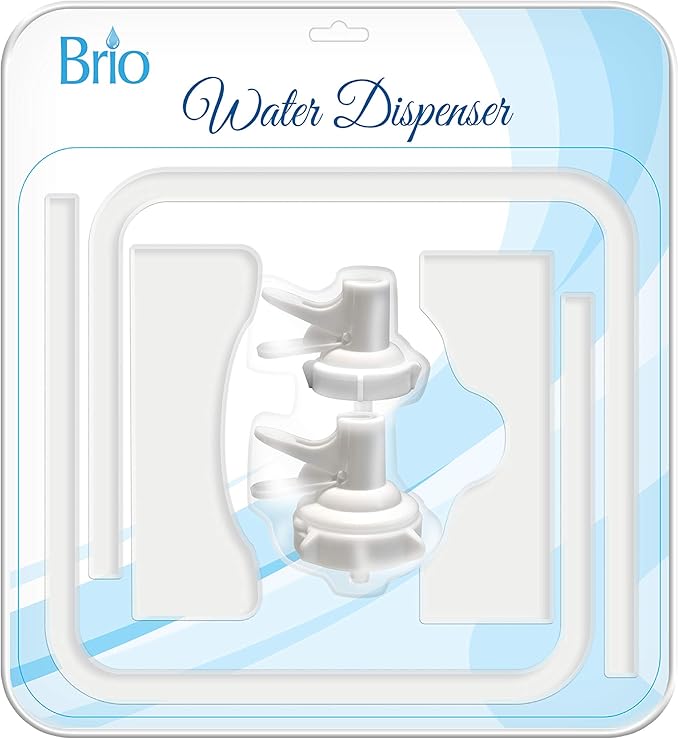 Brio Stainless Steel 3-5 Gallon Water Jug Stand and 2 Dispenser Valves, Non Slip Stand with BPA Free Fast Flow Water Spout Fits Both 48mm and 55mm Bottles 2 CAPS Included (White), 12 inches