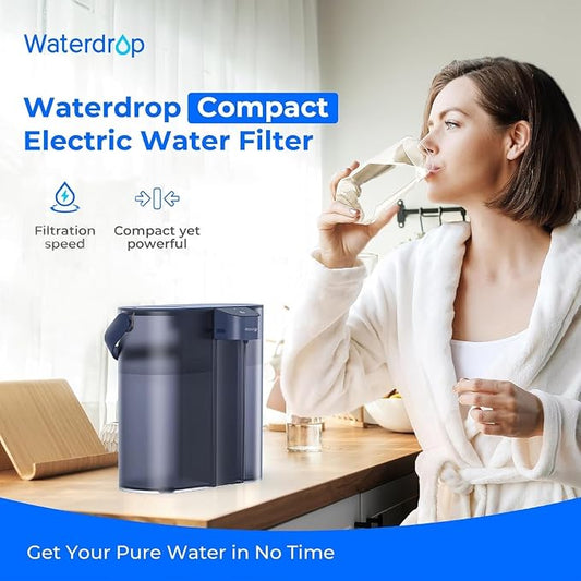 Waterdrop ED02B Compact Electric Water Filter Pitcher, 14-Cup, Blue | 200-Gallon Rechargeable Instant Powerful Dispenser, NSF/ANSI 42&53&401&372, Reduce PFOA/PFOS, Lead, Chlorine, NOT Reduce TDS