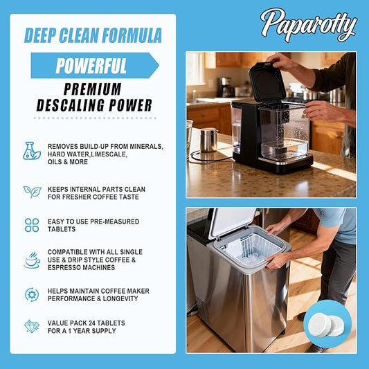 Coffee Machine Cleaner & Descaler Tablets, 2 in 1 Ice Maker Cleaner Tablets, Removes Limescale, Odor & Residue, Deep Clean for Espresso Machines, Coffee Makers & Ice Machines