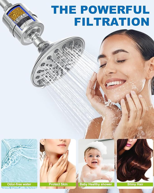 Shower Filter Replacement Cartridge, Multi-Stage Filtration for Hard Water, High Pressure Universal Shower Water Filters to Reduce Toxic Chemicals, Chlorine and Heavy Metals,for Skin & Baby Care,Blue