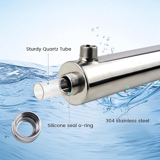 12 GPM Whole House UV Water Filter,uv Light Water Purifier with 1 Extra UV Tube, 55W Ultraviolet Purifier for RO Systems, 3s to Fill a 200ml Water Cup