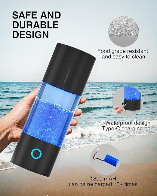 Tritan Hydrogen Water Bottle Generator - 5Min Quick Electrolysis Hydrogen Water Machine, madeking Portable Rechargeable Hydrogen Rich Water Cup Maker, Good for Travel, Sports, Gift, Type C (Black)