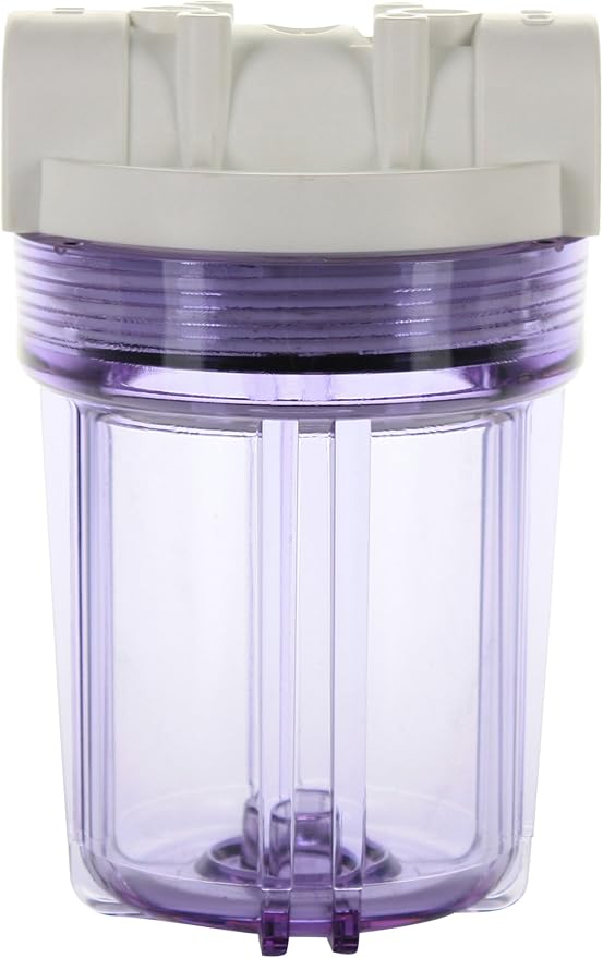 Hydronix HX-HF3-5CLWH12 5 inch Clear Housing with White Rib Cap for RO & Filtration Systems, 1/2 inch Ports, Clear/White