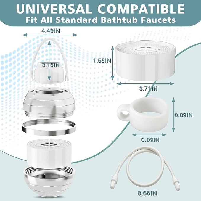 Bath Filter for Tub - 8 Stage Filtration, 2500 Gallons BPA Free, Easy Install, Hotel Grade Bath Filter Suitable for Baby, Pets & Those with Sensitive Skin