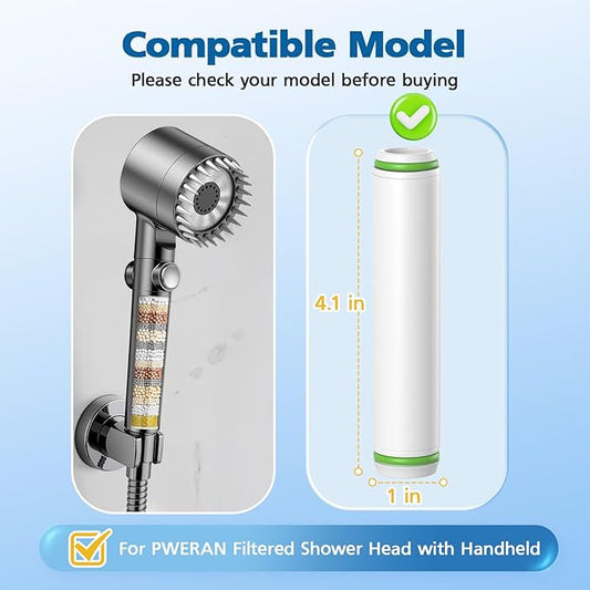 Shower Filter Compatible with PWERAN Handheld Shower Head, 9 Stage Replacement Filters for Hard Water, High Efficiency Filtrat-ion for Chlorine and Harmful Substances, 4 Pack