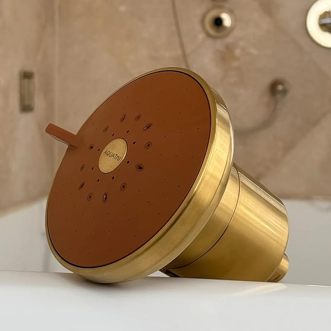 AquaTru Shower - Advanced Shower Filter Removes Impurities from Hard Water to Support Healthy Skin, Scalp, Hair, Reduce Breakage, and Enhance Your Beauty and Self-Care Routine (Brushed Gold)