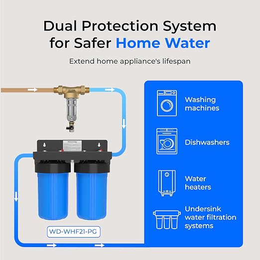 Waterdrop RPFK52 Spin Down Sediment Filter, 50 Micron+200 Micron | Backwash Whole House Water Filter System for Well Water, 1" MNPT + 3/4" FNPT + 3/4" MNPT, Traps Sand, BPA Free