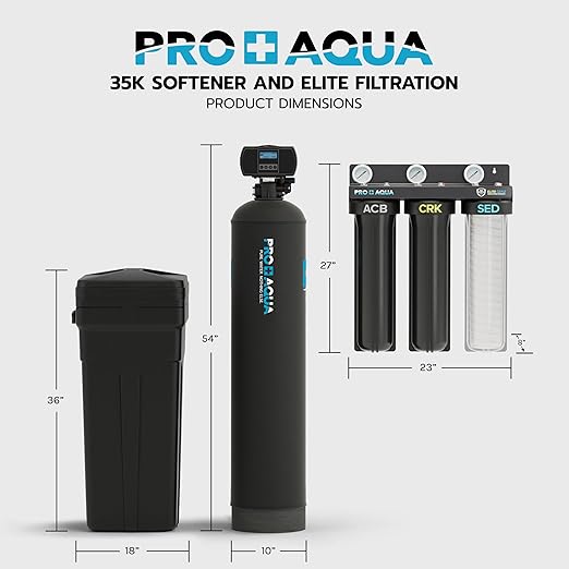 PRO+AQUA PRO-E-S35E Whole House Water Filtration System with 35,000 Grain Softener Combo | 3-Stage Filtration + Water Conditioning | for 3–5 People | Easy Installation
