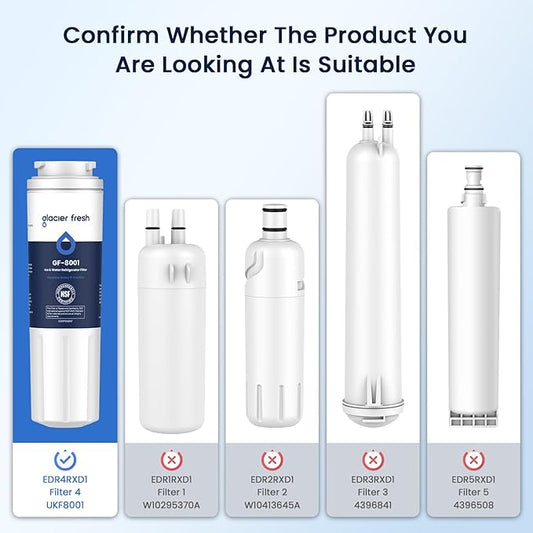 GLACIER FRESH UKF8001 Compatible with Whirlpool Refrigerator Water Filter 4, EDR4RXD1, EveryDrop Filter 4, 4396395, Maytag UKF8001, UKF8001AXX, WHR4RXD1, KAD4RXD1, 46-9006, Puriclean II, Pack of 4