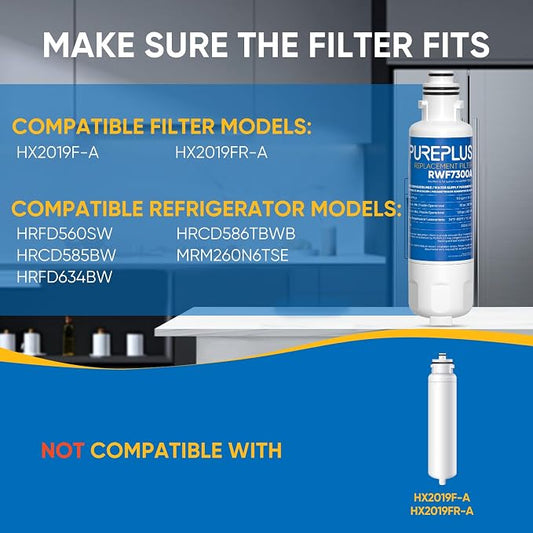 PUREPLUS HX2019FR-A Replacement Refrigerator Water Filter, Compatible with Hisense HX2019FR-A, HX2019F-A, HRM260N6TSE, HRFD560SW, HRCD585BW, HRFD634BW, HRCD650BW, HRCD586TBWB, Mora MRM260N6TSE, 1PACK